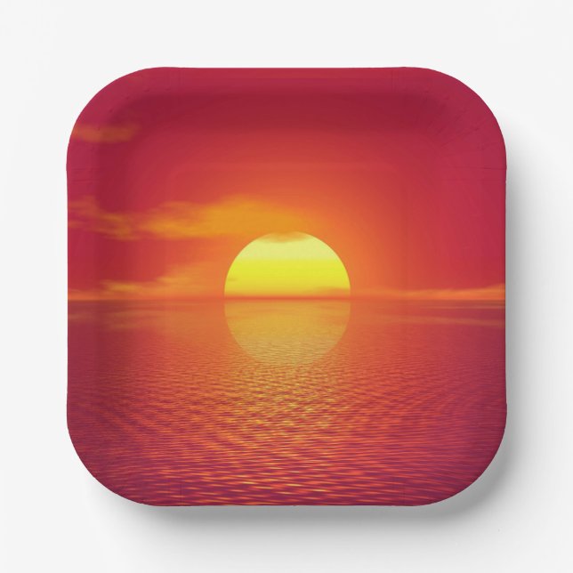 Sonnenuntergang über Orange Sea Calm Pappteller (Vorderseite)