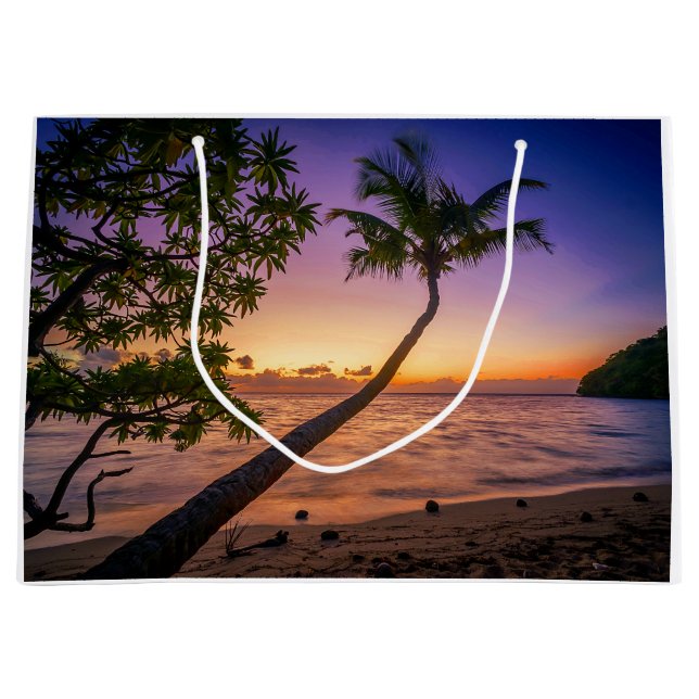 Sonnenuntergang über Palme-Insel Große Geschenktüte (Vorderseite)