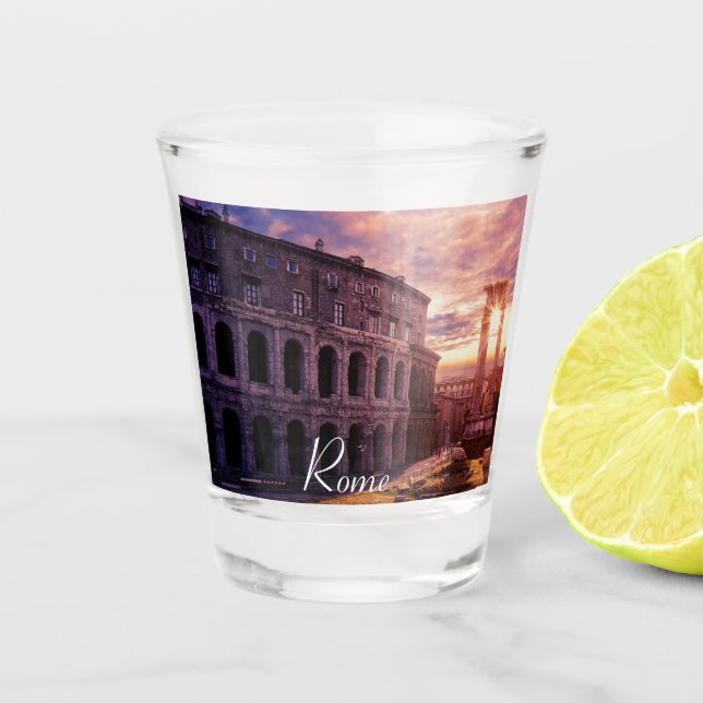 Sonnenuntergang über Rom Kolosseum Schnapsglas (Vorderseite)