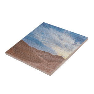 Sonnenuntergang über Sanddünen auf Holzkorn Foto Fliese