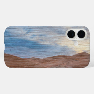 Sonnenuntergang über Sanddünen auf Holzkorn Foto iPhone 16 Hülle