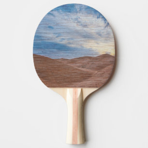 Sonnenuntergang über Sanddünen auf Holzkorn Foto Tischtennis Schläger