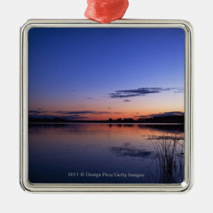 Sonnenuntergang über See Wabamun mit Gras Silbernes Ornament