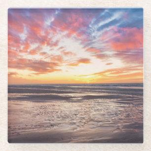 Sonnenuntergang über Strand und Meer Glasuntersetzer