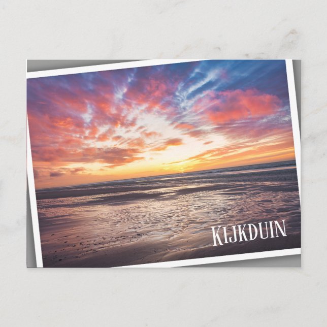 Sonnenuntergang über Strand und Meer Postkarte (Vorderseite)