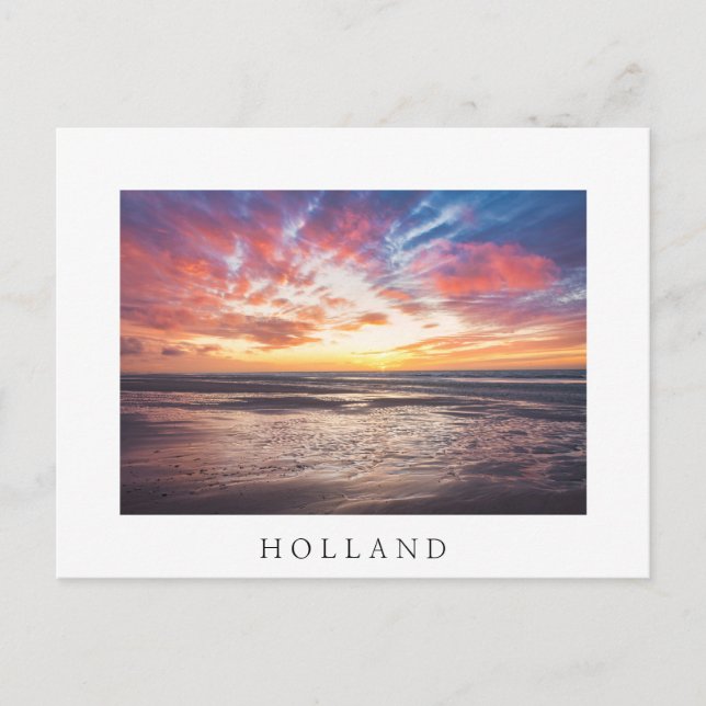 Sonnenuntergang über Strand und Meer Postkarte (Vorderseite)