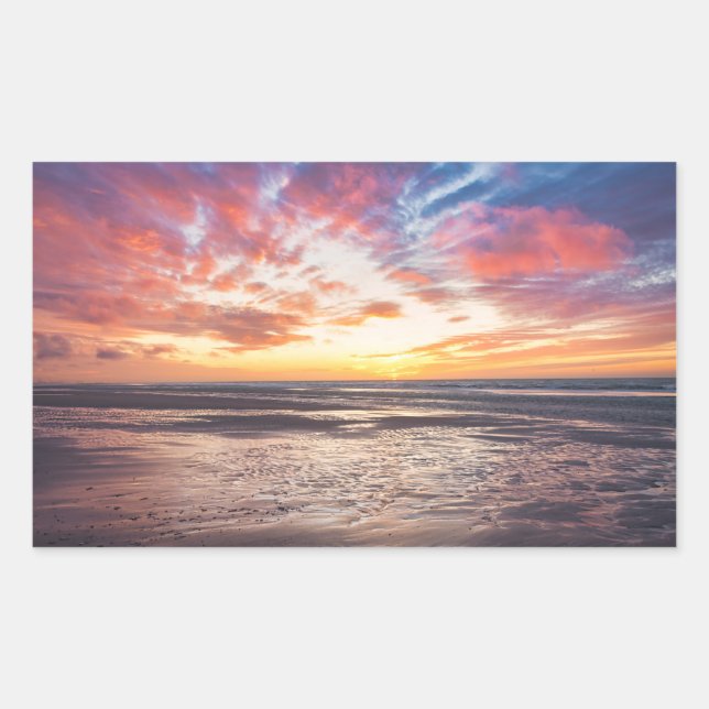 Sonnenuntergang über Strand und Meer Rechteckiger Aufkleber (Vorderseite)