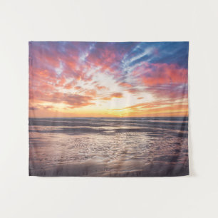 Sonnenuntergang über Strand und Meer Wandteppich