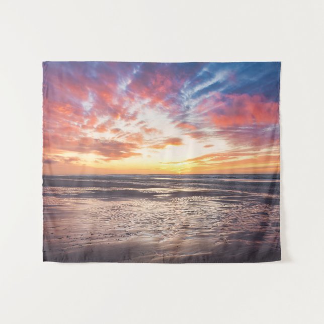 Sonnenuntergang über Strand und Meer Wandteppich (Vorderseite (Horizontal))