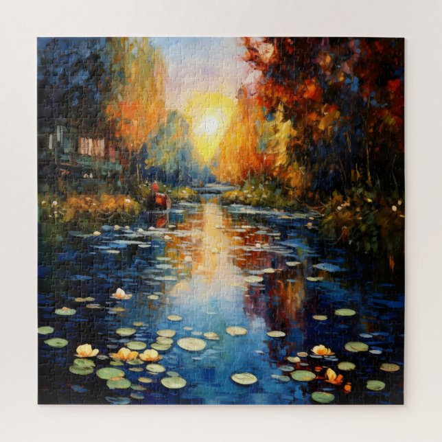 Sonnenuntergang über Teich Impressionismus (Vertikal)