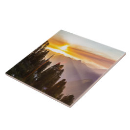 Sonnenuntergang über Wald Fliese