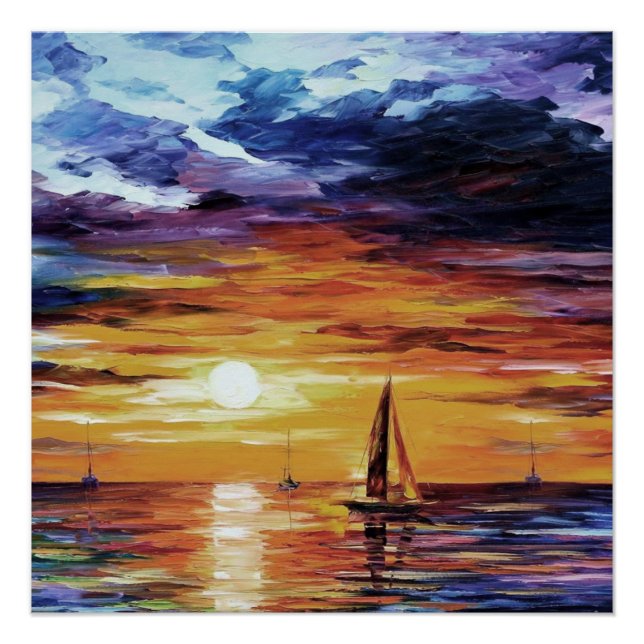 Sonnenuntergang über Wasser - Malwirkung Poster (Vorderseite)