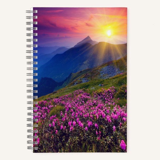 Sonnenuntergang und Blume Notizbuch (Vorderseite)