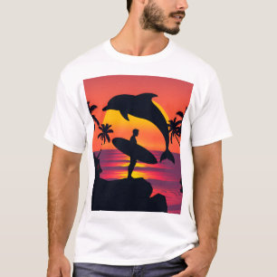 Sonnenuntergang und Dolphin Silhouette Tropischer  T-Shirt