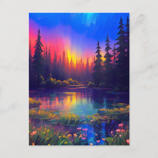 Sonnenuntergang und Farben im Serenteich Postkarte (Vorderseite)