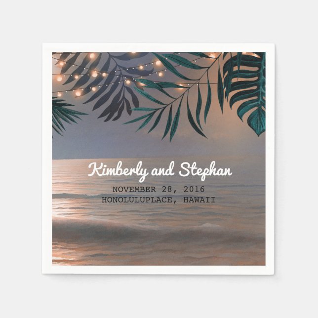 Sonnenuntergang und Hochzeit in Urlaubsort Palmen  Serviette (Vorderseite)