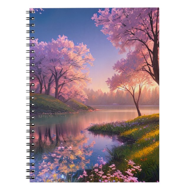 Sonnenuntergang und Kirschblüten Notizblock (Vorderseite)