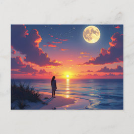 Sonnenuntergang und Mondaufgang Postkarte