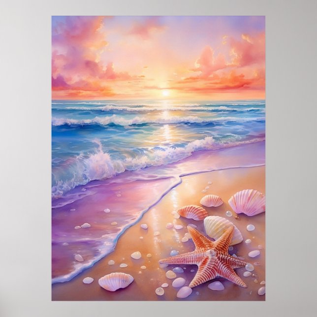 Sonnenuntergang und Muscheln Poster (Vorne)