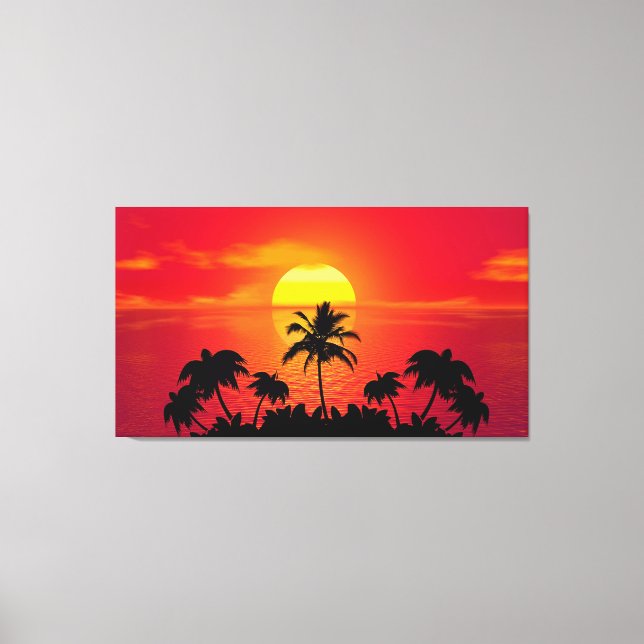 Sonnenuntergang und Palmen Leinwanddruck (Vorderseite)