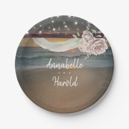 Sonnenuntergang und Strandlicht Hochzeit Pappteller