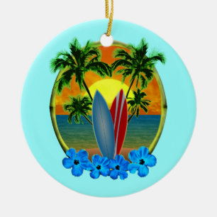 Sonnenuntergang und Surfbretter Keramik Ornament