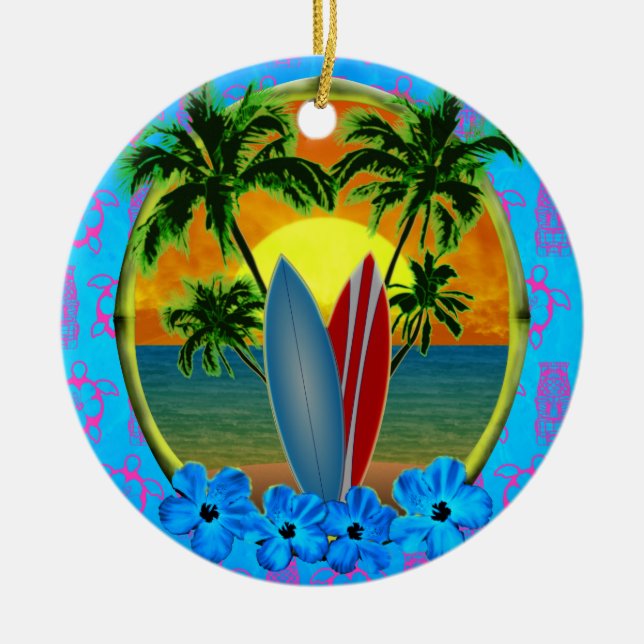 Sonnenuntergang und Surfbretter Keramikornament (Vorne)