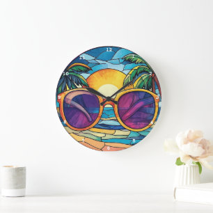 Sonnenuntergang und Tropical Tides Beach Große Wanduhr