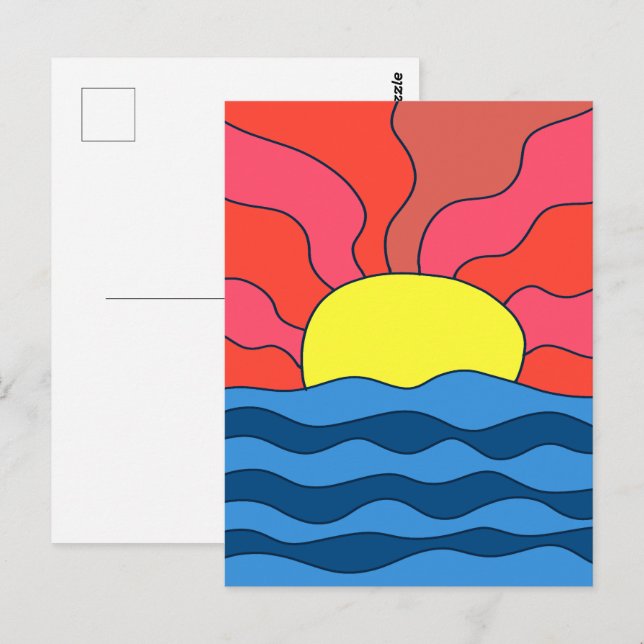 Sonnenuntergang und Waves Postkarte (Vorne/Hinten)