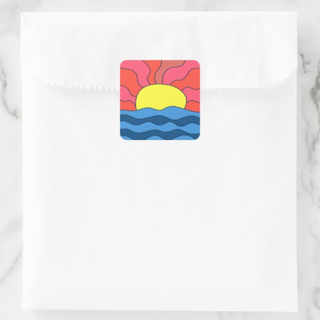 Sonnenuntergang und Waves Quadratischer Aufkleber (Tasche)