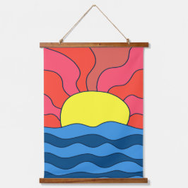 Sonnenuntergang und Waves Wandteppich Mit Holzrahmen