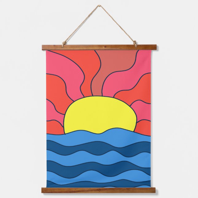 Sonnenuntergang und Waves Wandteppich Mit Holzrahmen (Vorderseite)