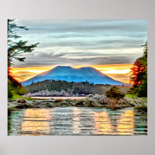 Sonnenuntergang und Wolken auf dem Berg Edgecumbe Poster