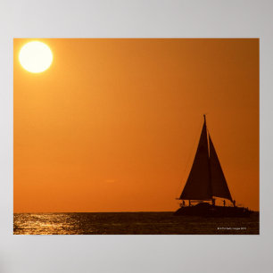 Sonnenuntergang und Yacht Poster