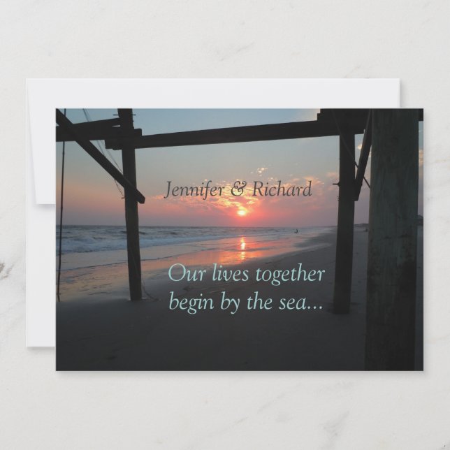 Sonnenuntergang unter dem Pier Beach Hochzeit Einladung (Vorderseite)
