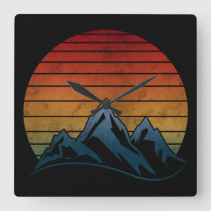 SONNENUNTERGANG VINTAGE BERG QUADRATISCHE WANDUHR