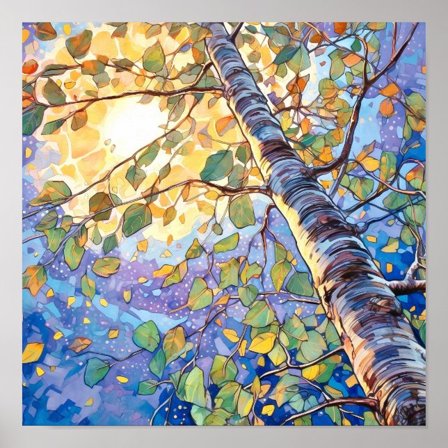 Sonnenuntergang-Wald Aquarellmalerei Poster (Vorne)