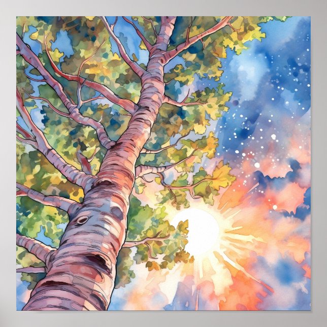 Sonnenuntergang-Wald Aquarellmalerei Poster (Vorne)