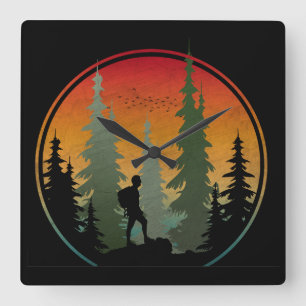 Sonnenuntergang Wandern Natur Wald Quadratische Wanduhr