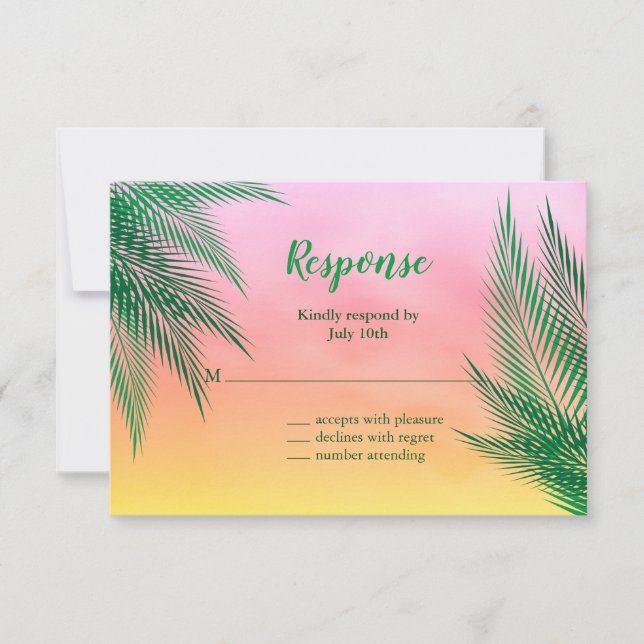 Sonnenuntergang Wasserfarbenpalme Blätter UAWG RSVP Karte (Vorderseite)