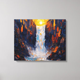 Sonnenuntergang Waterfall Premium Wrapped Canvas W Leinwanddruck