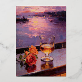 Sonnenuntergang Wein & Rosen Ölmalerei Folieneinladung