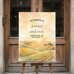 Sonnenuntergang-Weingut Aquarell Hochzeits-Willkom