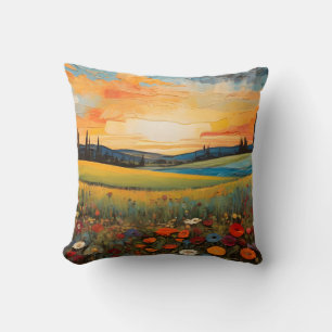 Sonnenuntergang Wildblumen blühen im Sommer Kissen