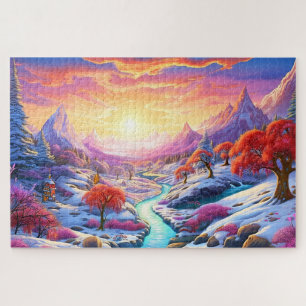 Sonnenuntergang Winter Schnee Natur Farbige Druck 