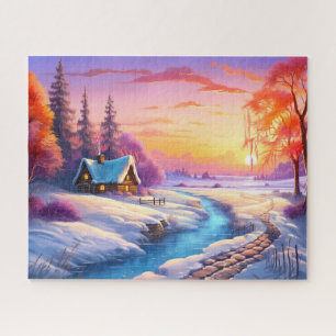 Sonnenuntergang Winter Schnee Natur Farbige Druck