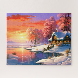 Sonnenuntergang Winter Schnee Natur Farbige Druck