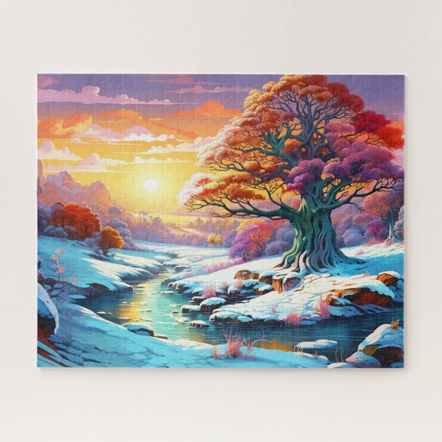 Sonnenuntergang Winterschnee Natur farbenfrohe Pri (Horizontal)