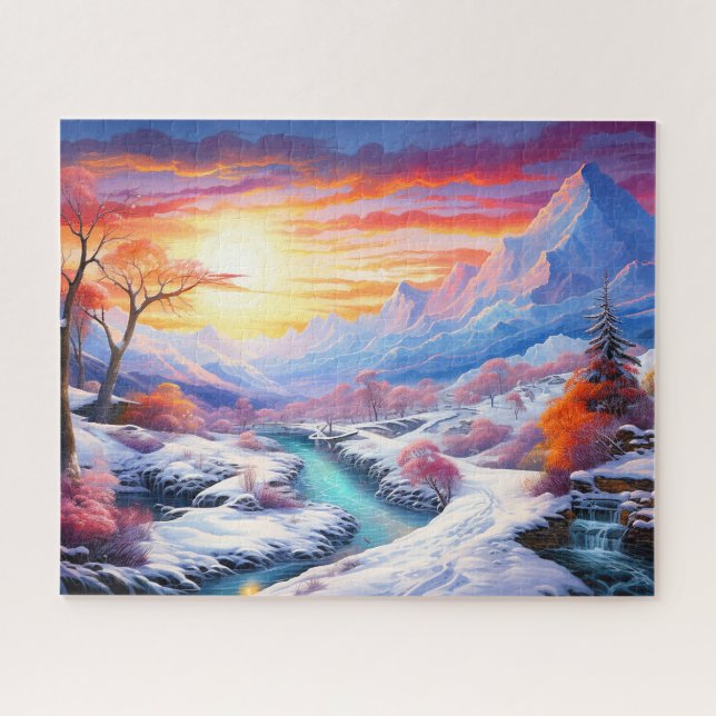Sonnenuntergang Winterschnee Natur farbenfrohe Pri (Horizontal)