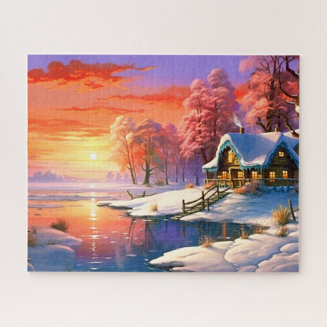 Sonnenuntergang Winterschnee Natur farbenfrohe Pri (Horizontal)